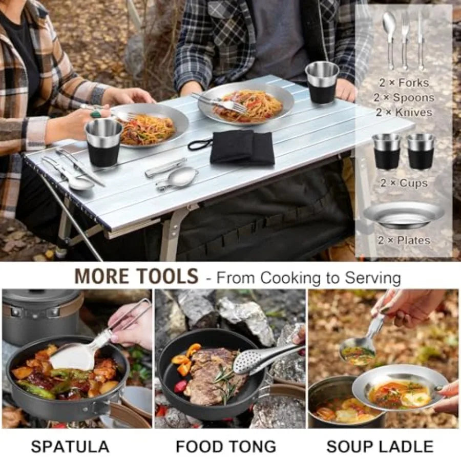 18 Piece Stainless Steel Camping Cookware Mess Kit Set