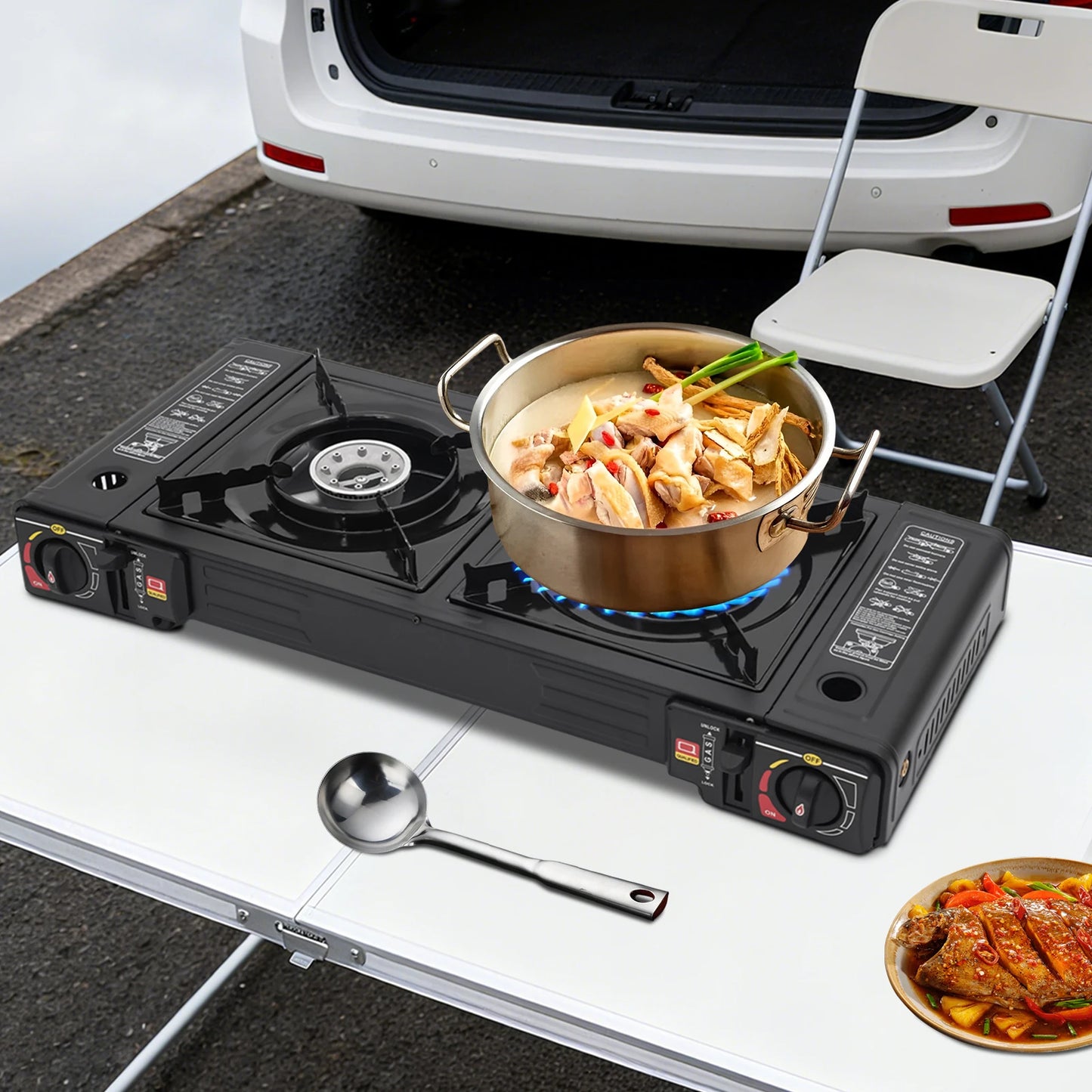 Portable Two Burner Camping Cooking Stove With Storage Case