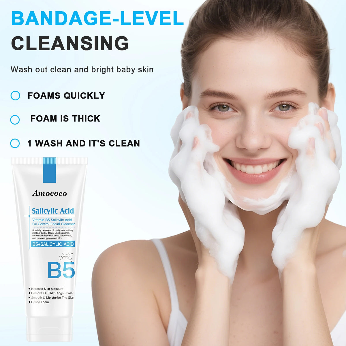 AMOCOCO Salicylic Acid Face Wash for Oily Acne Prone Skin