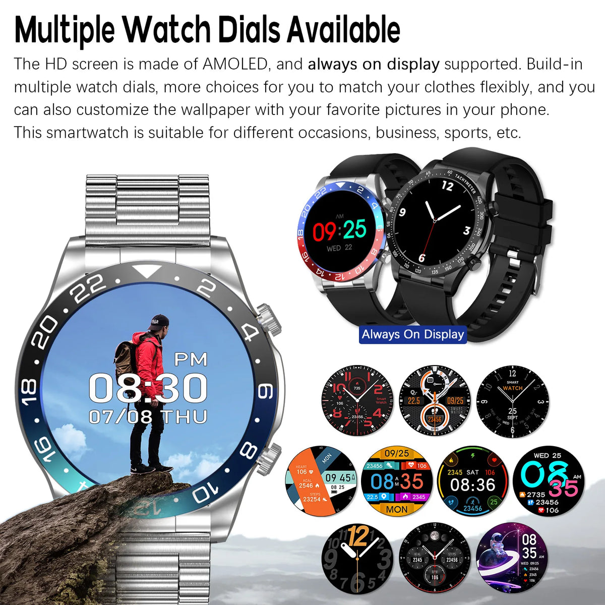 Smart Watch Men With AMOLED Screen Bluetooth Call Heart Rate