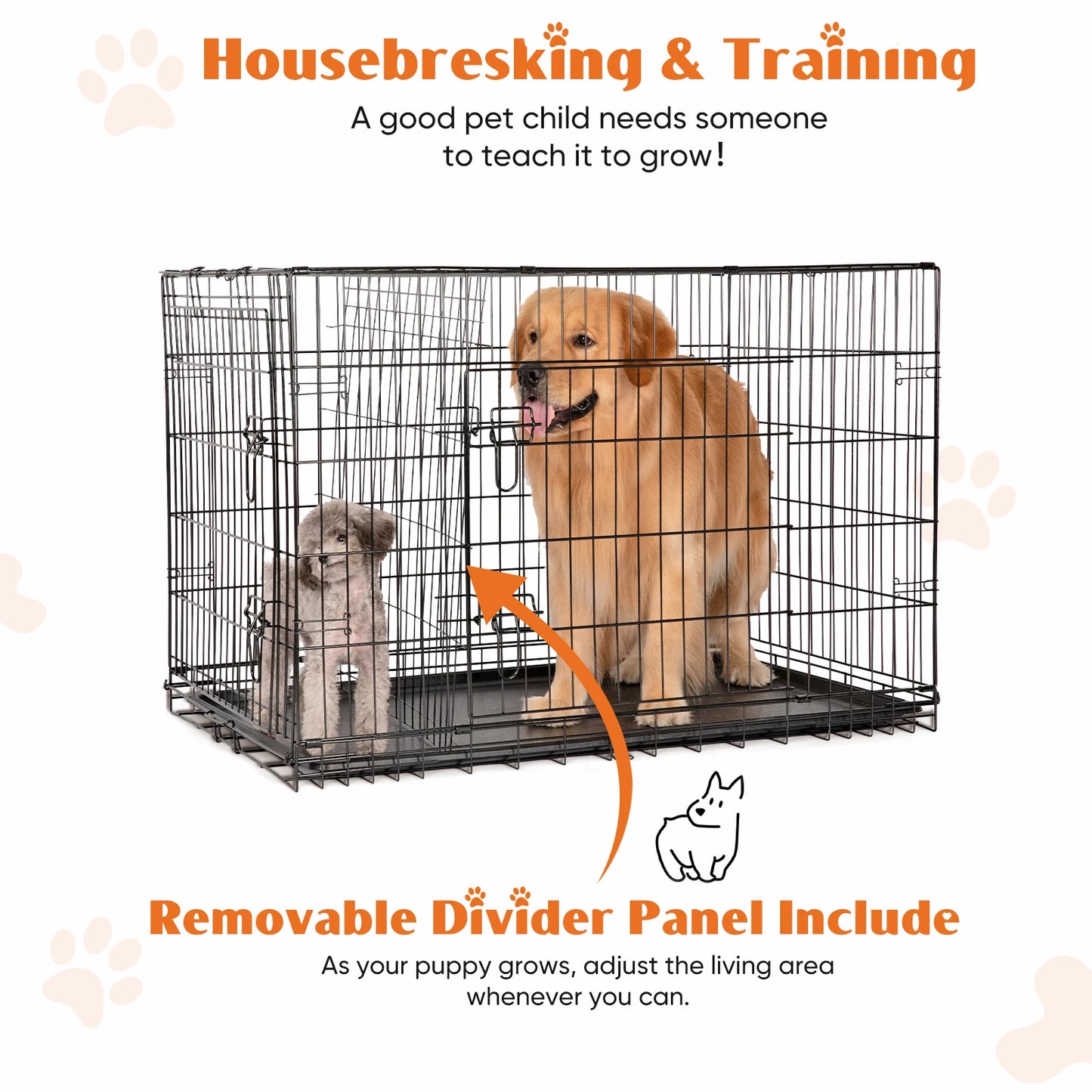 JHK Double Door Metal Wire Dog Cage Leak Proof Pan