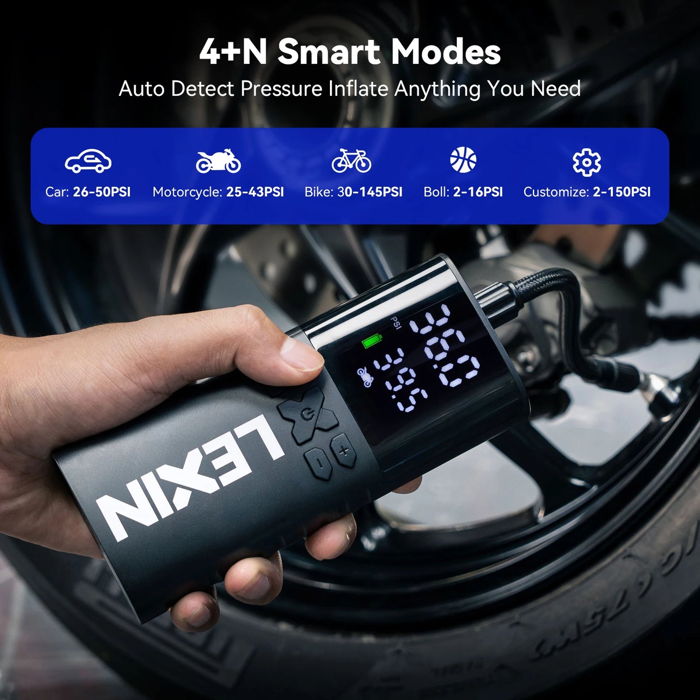 Lexin 4000mAh Smart Air Pump For Motorcycles And Bicycles
