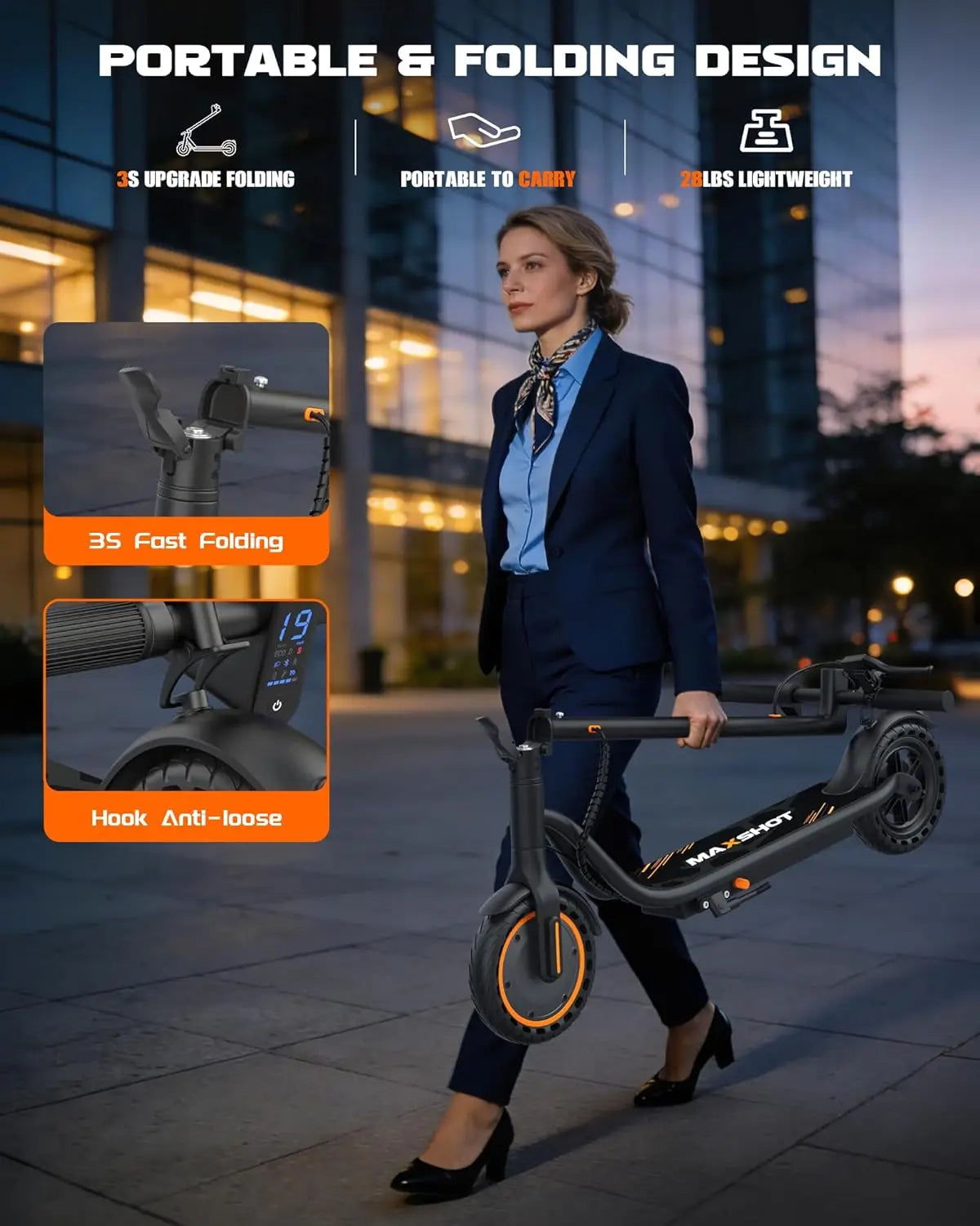 Maxshot Electric Scooter 350W Foldable With App Smart Control 4 Speed Modes