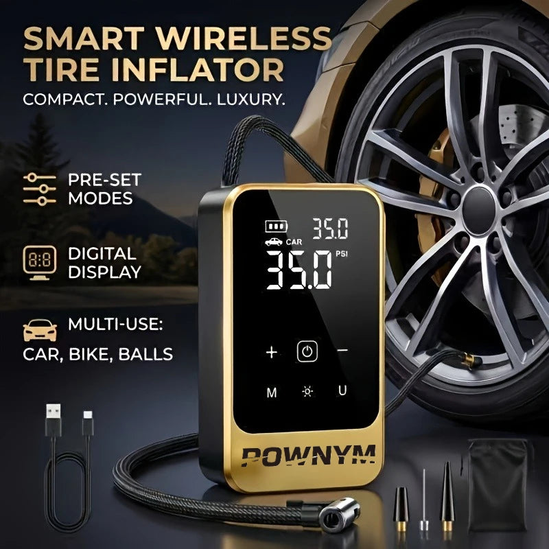 Pownym Multifunctional Wireless Tire Inflator Jump Starter With Digital Gauge
