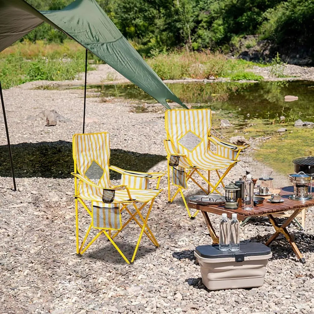 2 Pack Metal Mesh Outdoor Camping Chairs With Cooler
