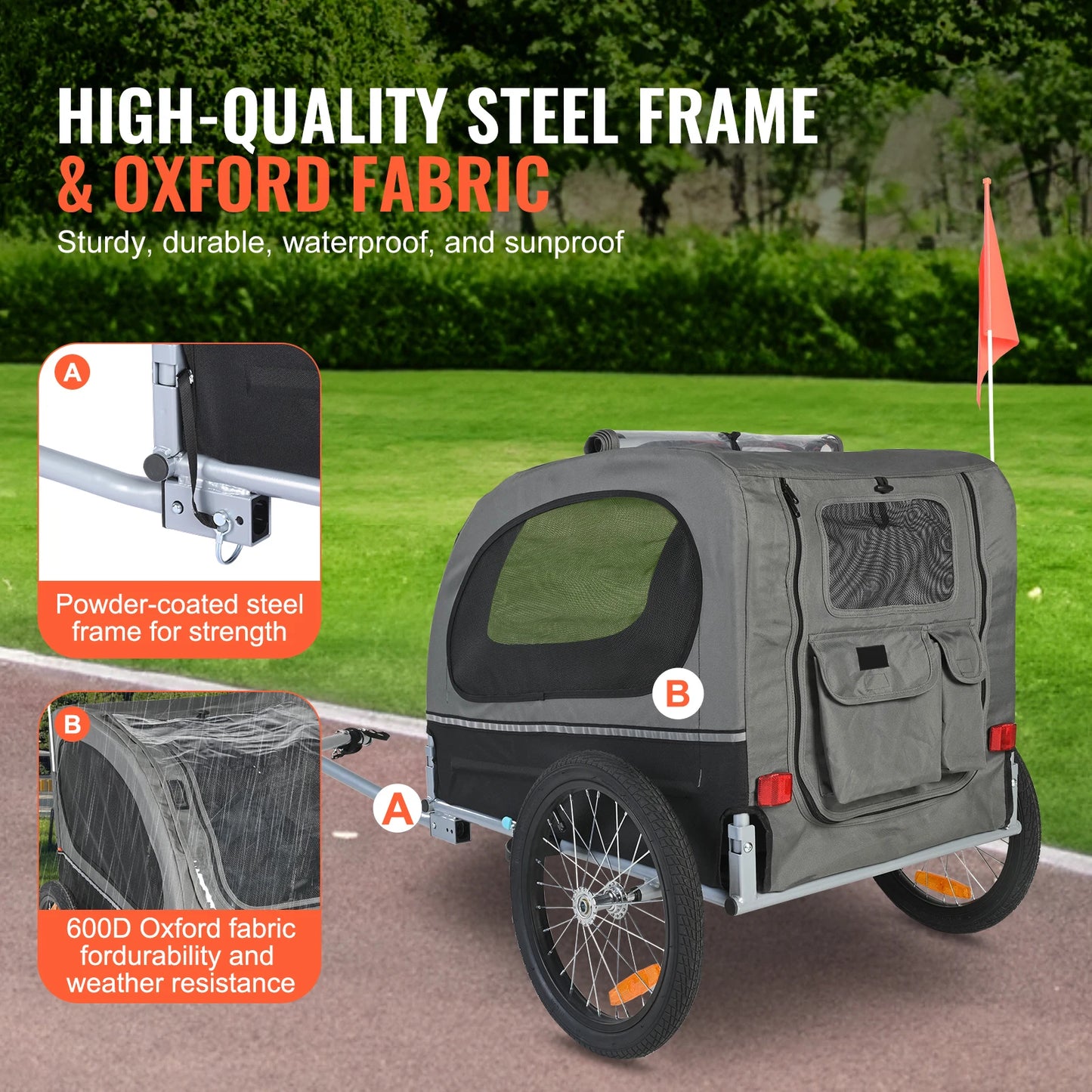 SucceBuy Collapsible Pet Dog Bike Trailer Carrier Reflectors Flag Wheels