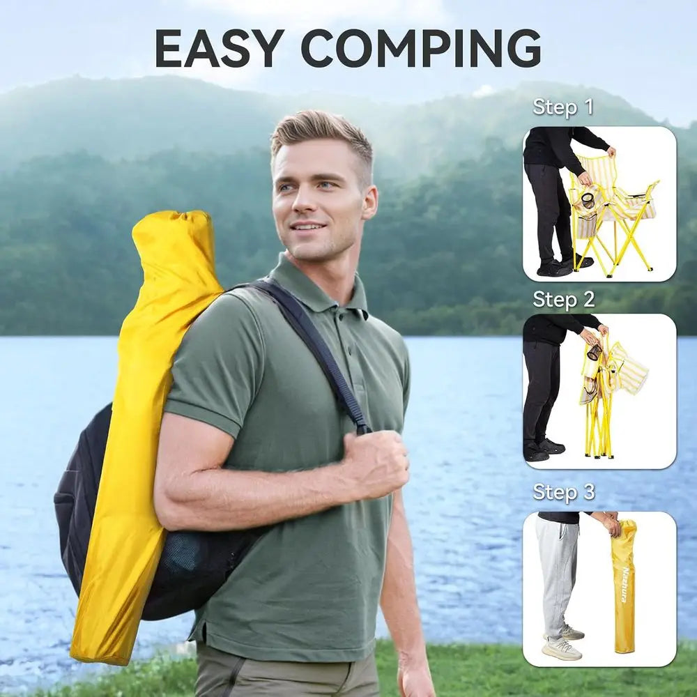 2 Pack Metal Mesh Outdoor Camping Chairs With Cooler