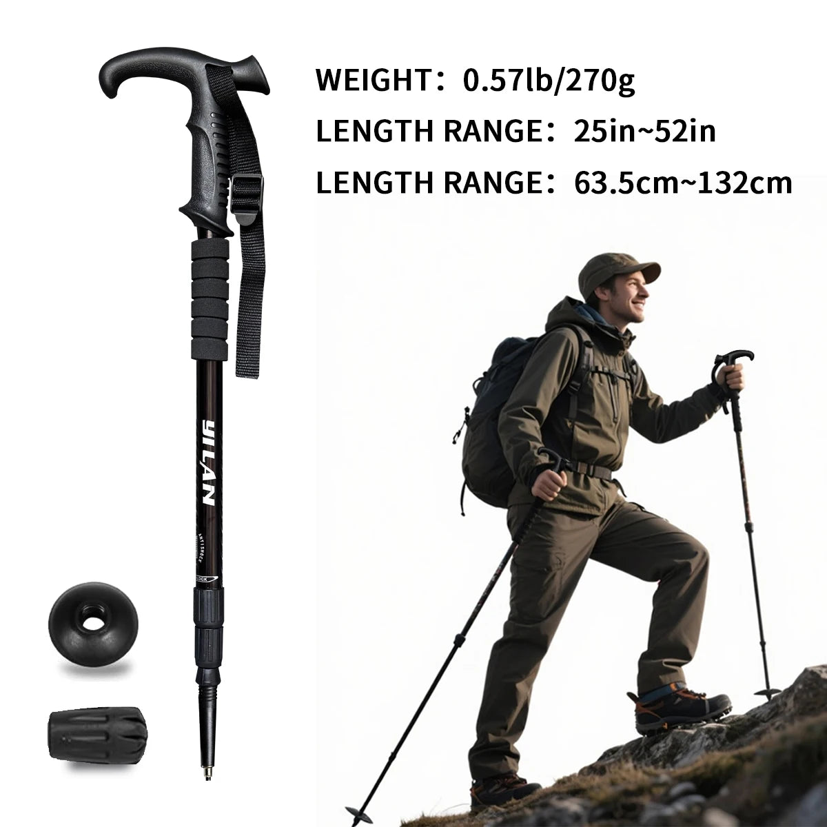 Ultralight Aluminum Hiking Poles With Shock Absorption And Quick Locking
