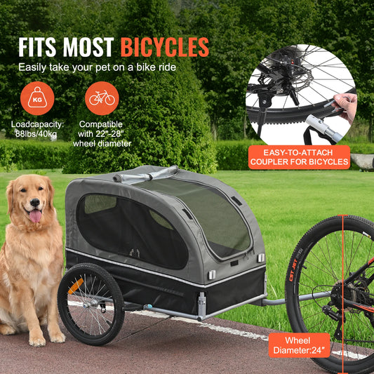 SucceBuy Collapsible Pet Dog Bike Trailer Carrier Reflectors Flag Wheels