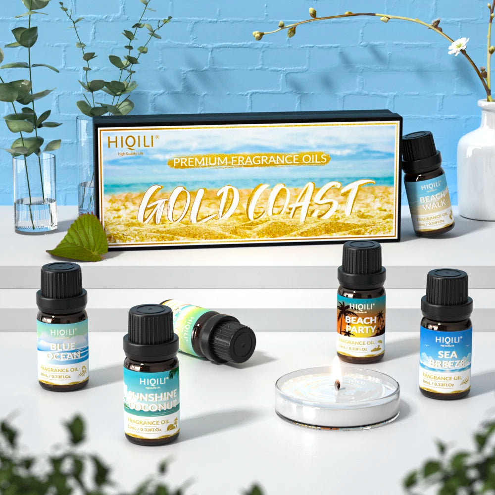 HIQILI Gold Coast Six Piece Fragrance Oils Gift Set For Aromatherapy Diffusers