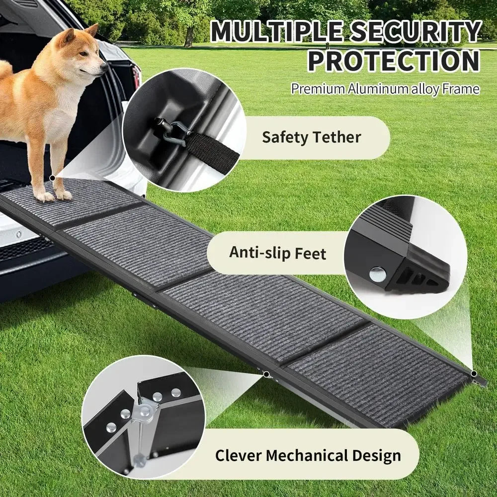Portable 71 Pet Ramp with Extra Blanket, Non-Slip Surface for Medium to Large Dogs, Suitable for Cars, SUVs, and Trucks