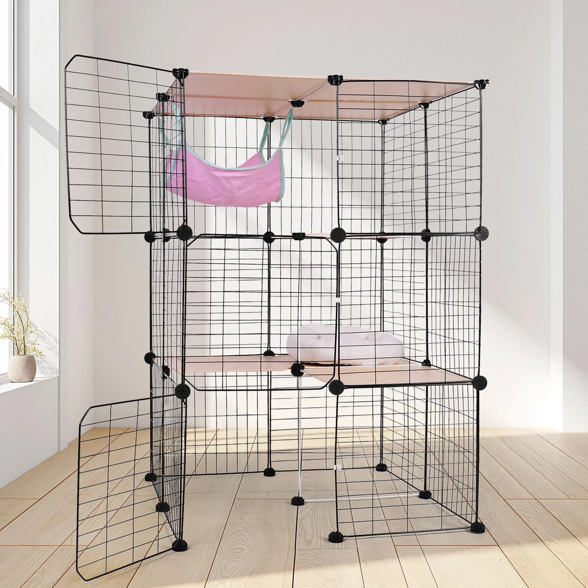 Atutin 3 Tier Indoor Cat Enclosure Wire Kennel With Hammock