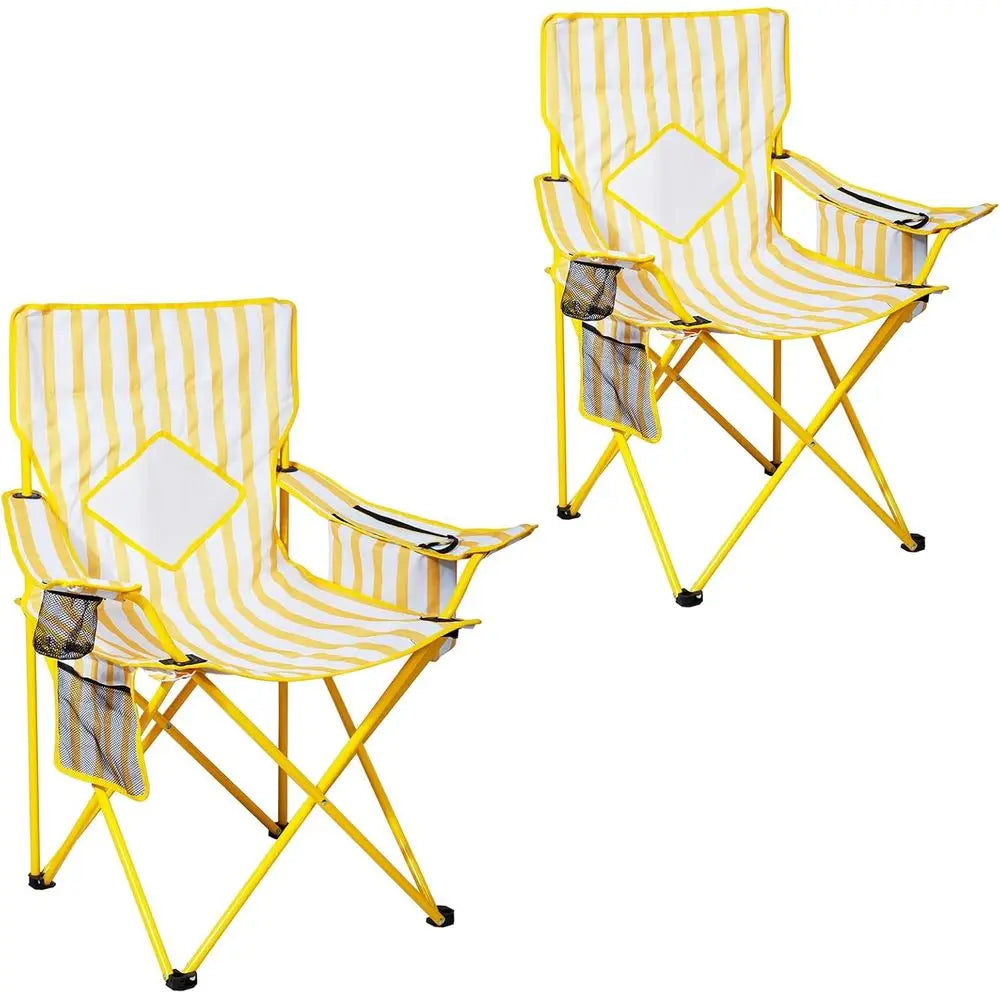 2 Pack Metal Mesh Outdoor Camping Chairs With Cooler