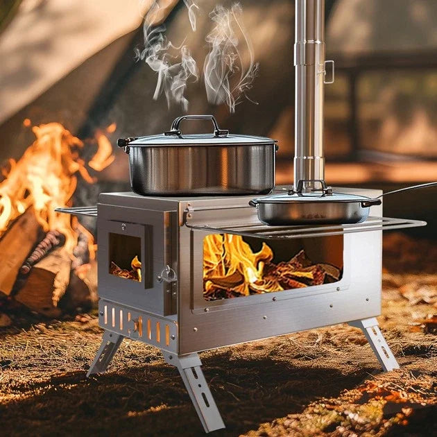 Portable Wood Burning Hot Tent Stove Stainless Chimney Pipe Heating
