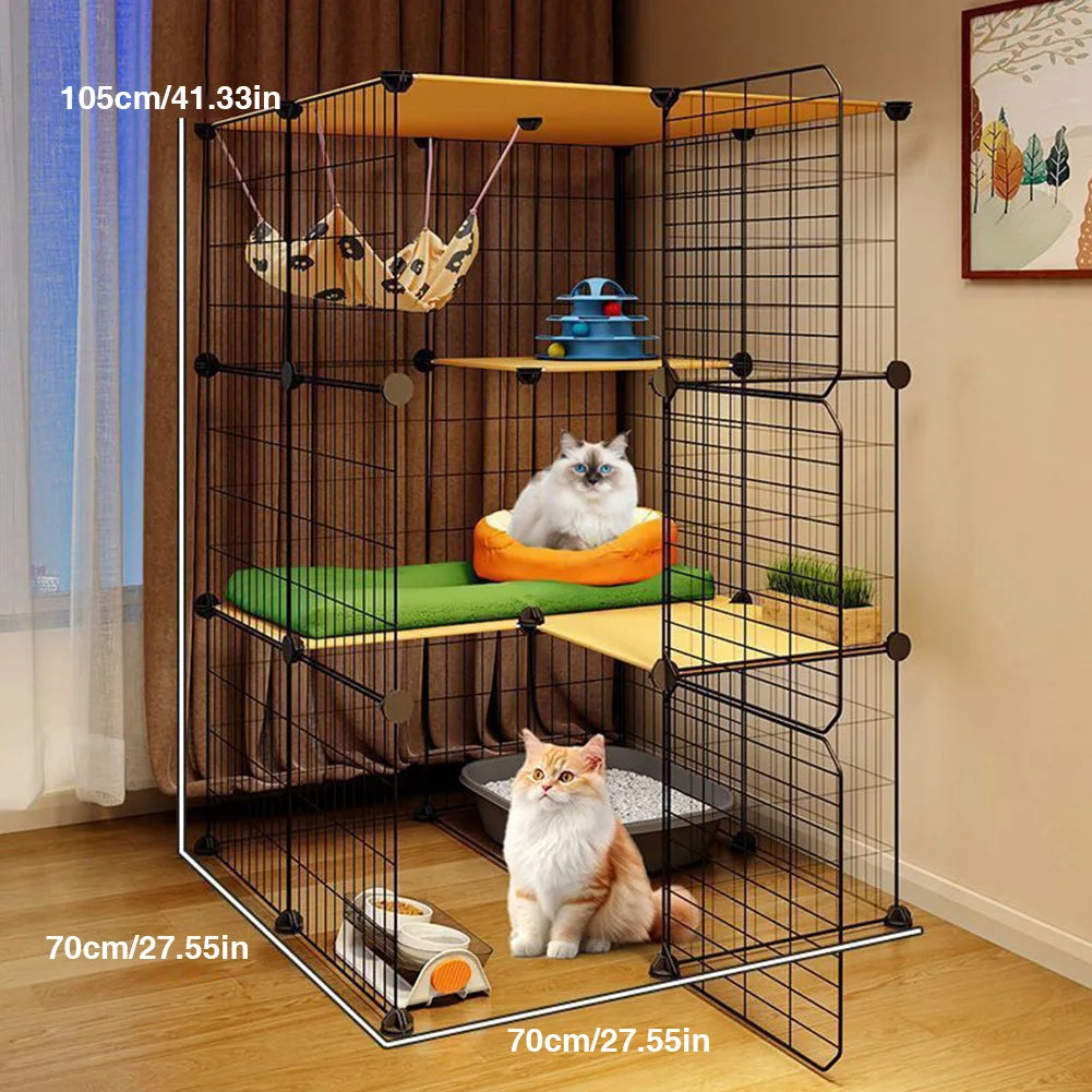 Atutin 3 Tier Indoor Cat Enclosure Wire Kennel With Hammock