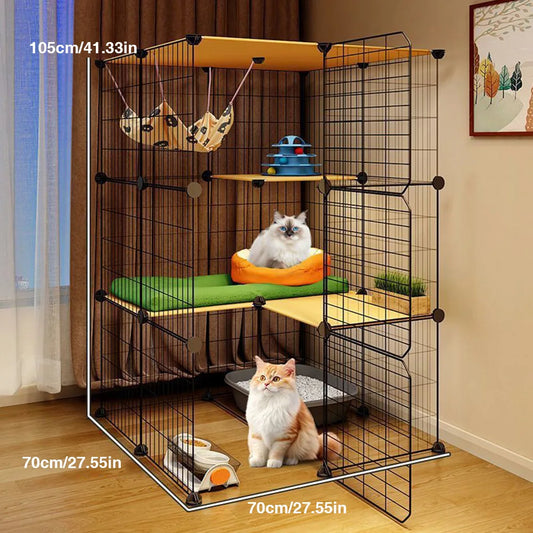 Atutin 3 Tier Indoor Cat Enclosure Wire Kennel With Hammock
