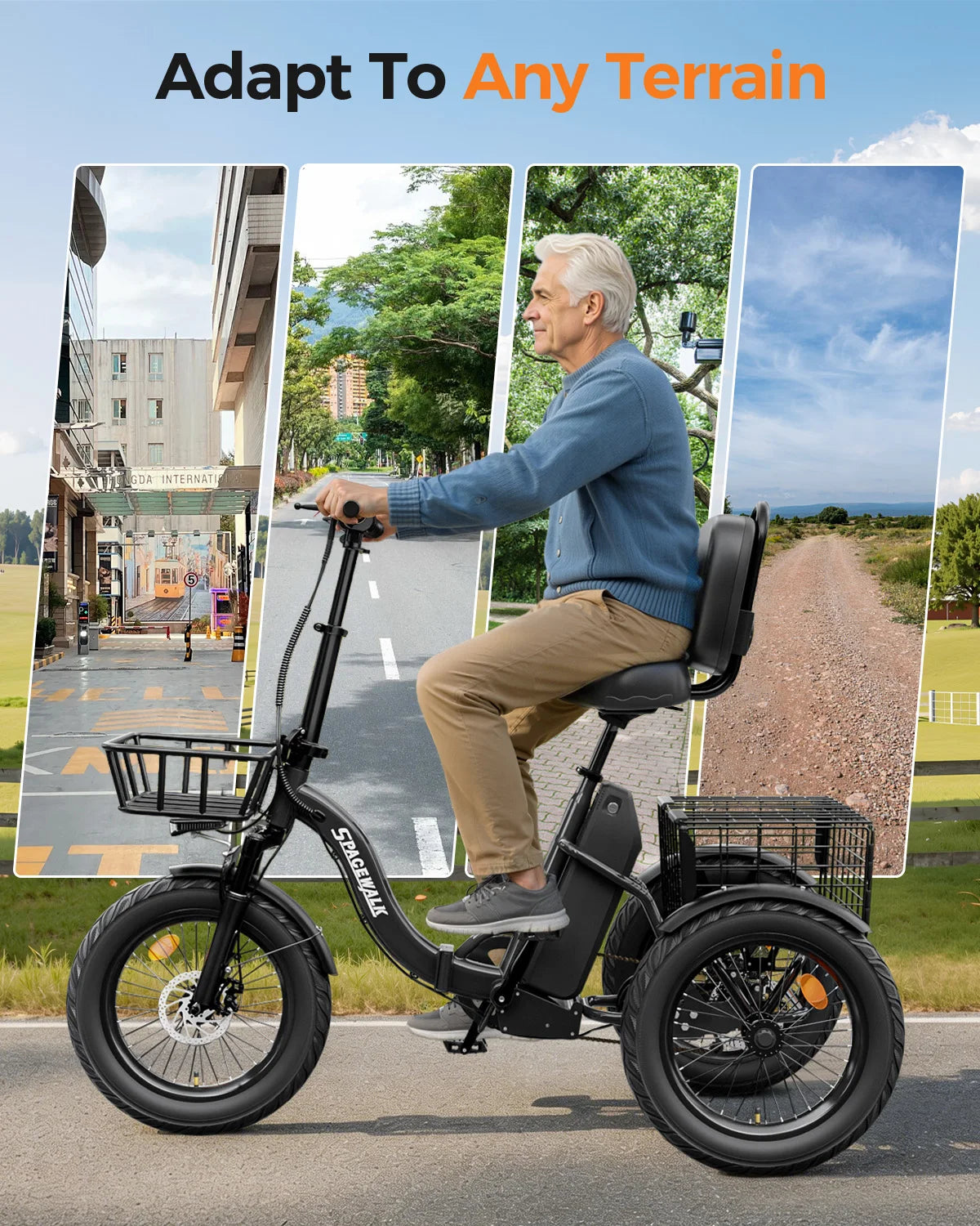 Eilleo Spacewalk 1200W Folding Electric Tricycle With Fat Tires