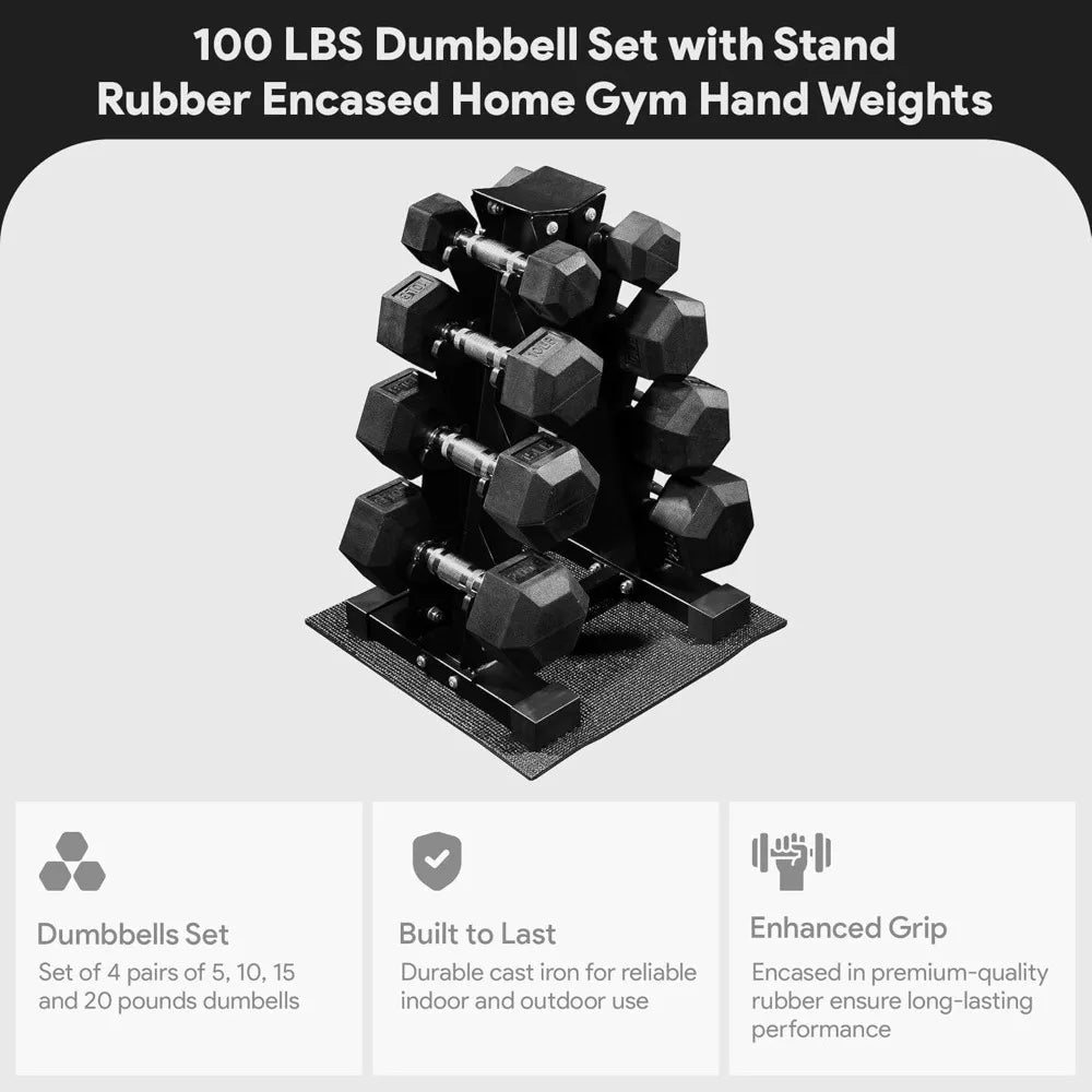 BalanceFrom Rubber Coated Hex Dumbbell Set With Storage Rack