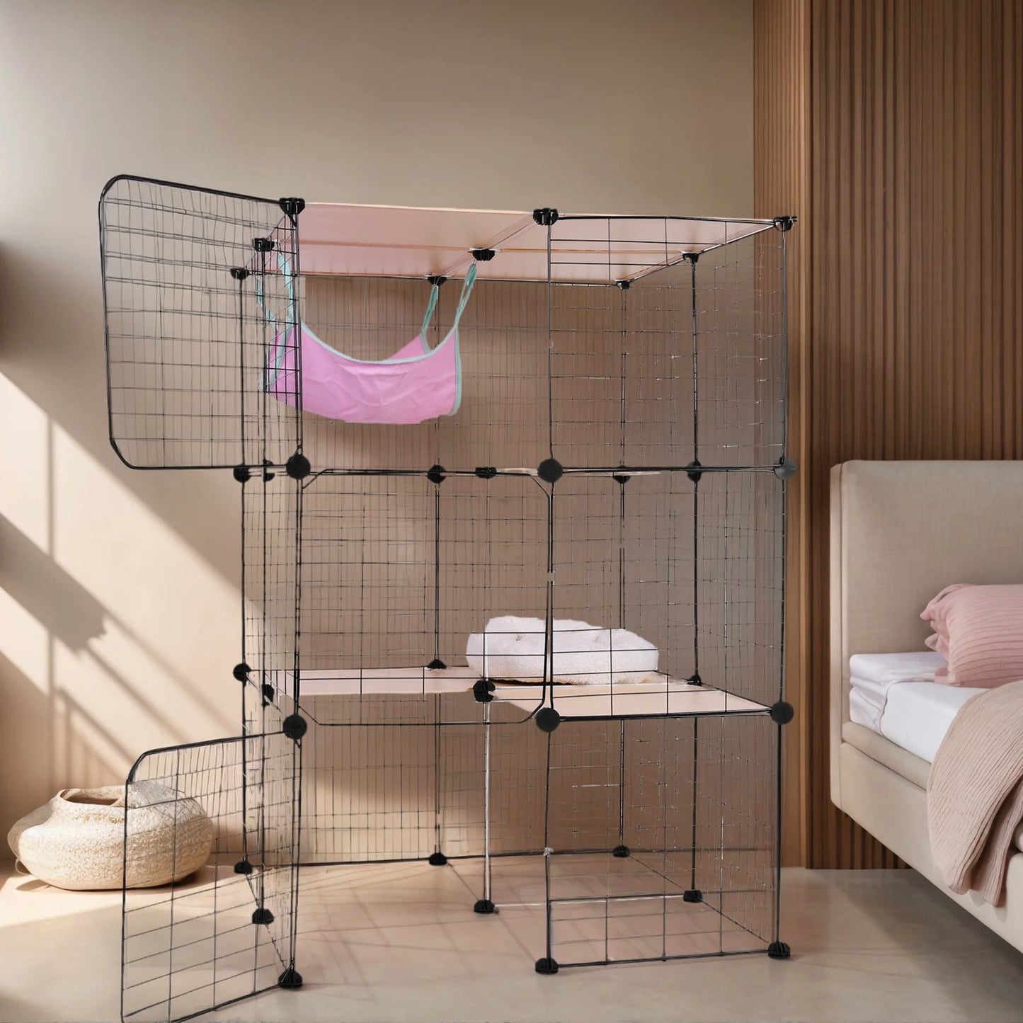 Atutin 3 Tier Indoor Cat Enclosure Wire Kennel With Hammock