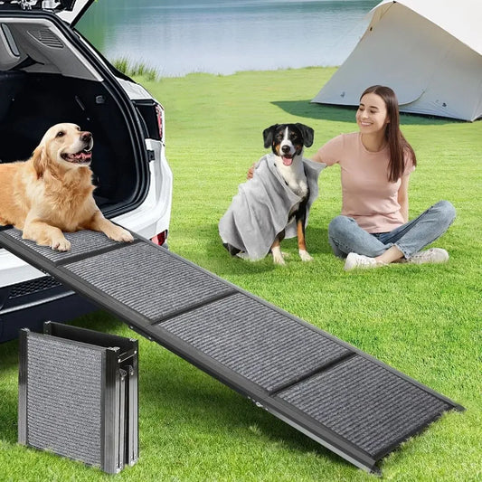 Portable 71 Pet Ramp with Extra Blanket, Non-Slip Surface for Medium to Large Dogs, Suitable for Cars, SUVs, and Trucks