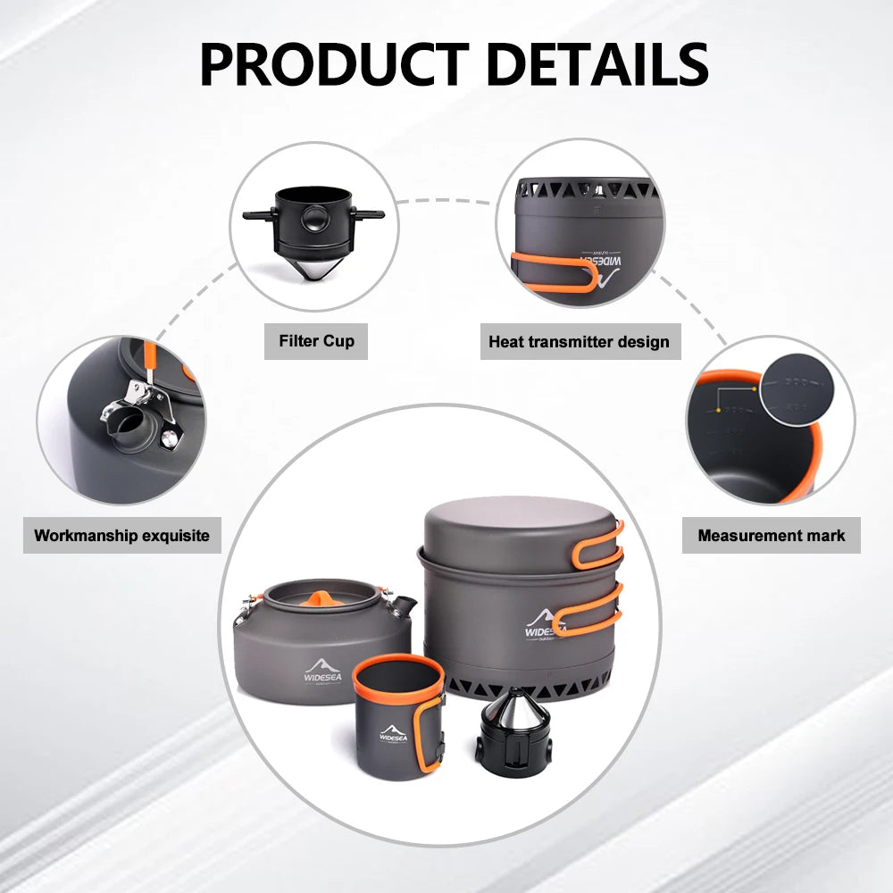Widesea Outdoor Camping Cookware Set With Pots And Kettle