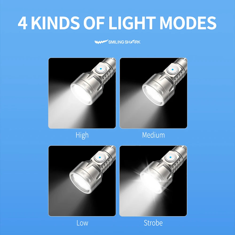 Smiling Shark Rechargeable LED Flashlight Super Bright Handheld Aluminum Lamp