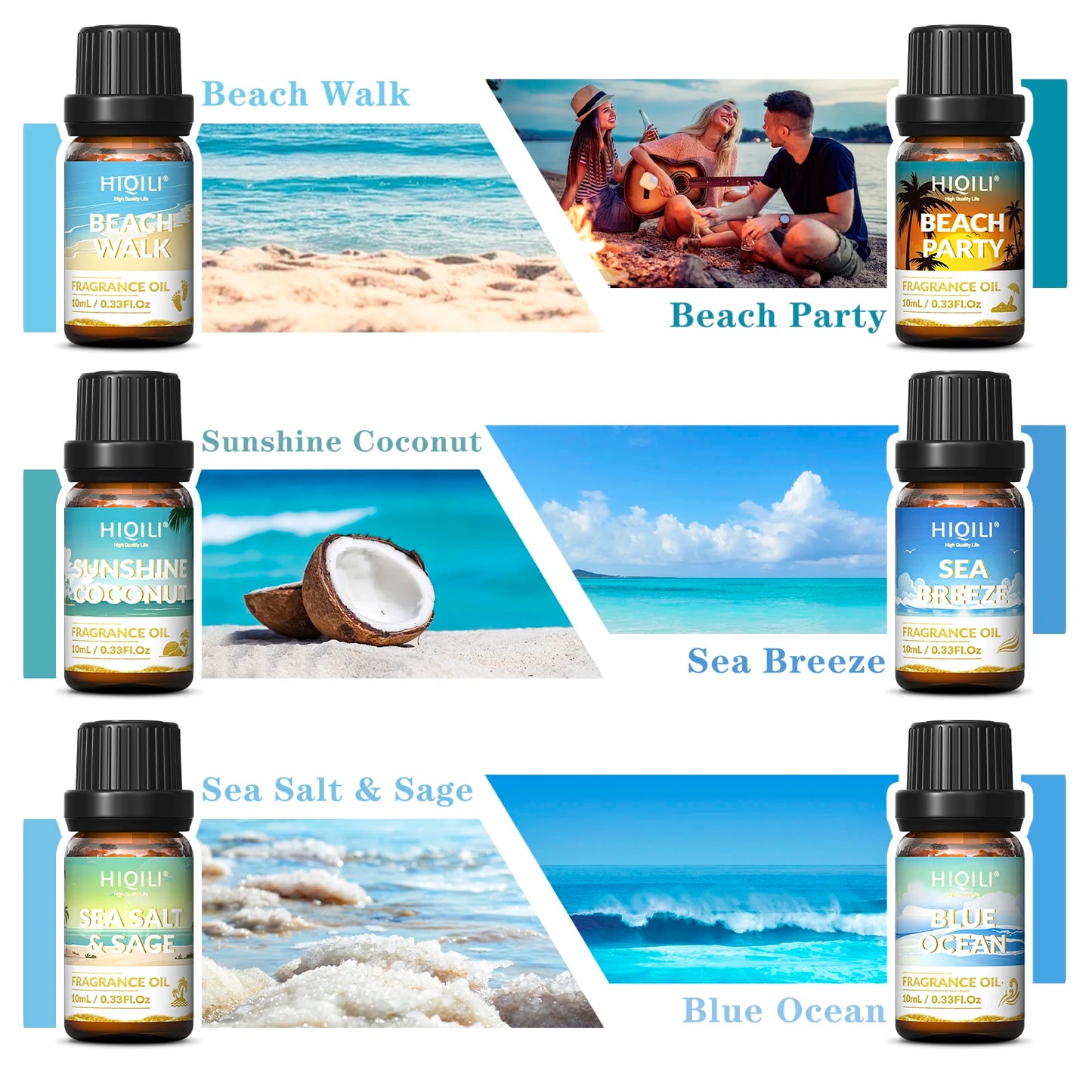 HIQILI Gold Coast Six Piece Fragrance Oils Gift Set For Aromatherapy Diffusers