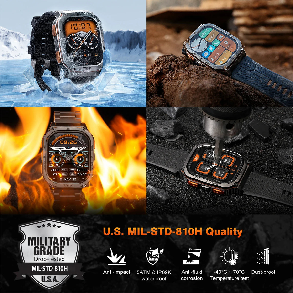 KOSPET Tank M3 Ultra GPS Smartwatch 5ATM IP69K Waterproof Health Monitor
