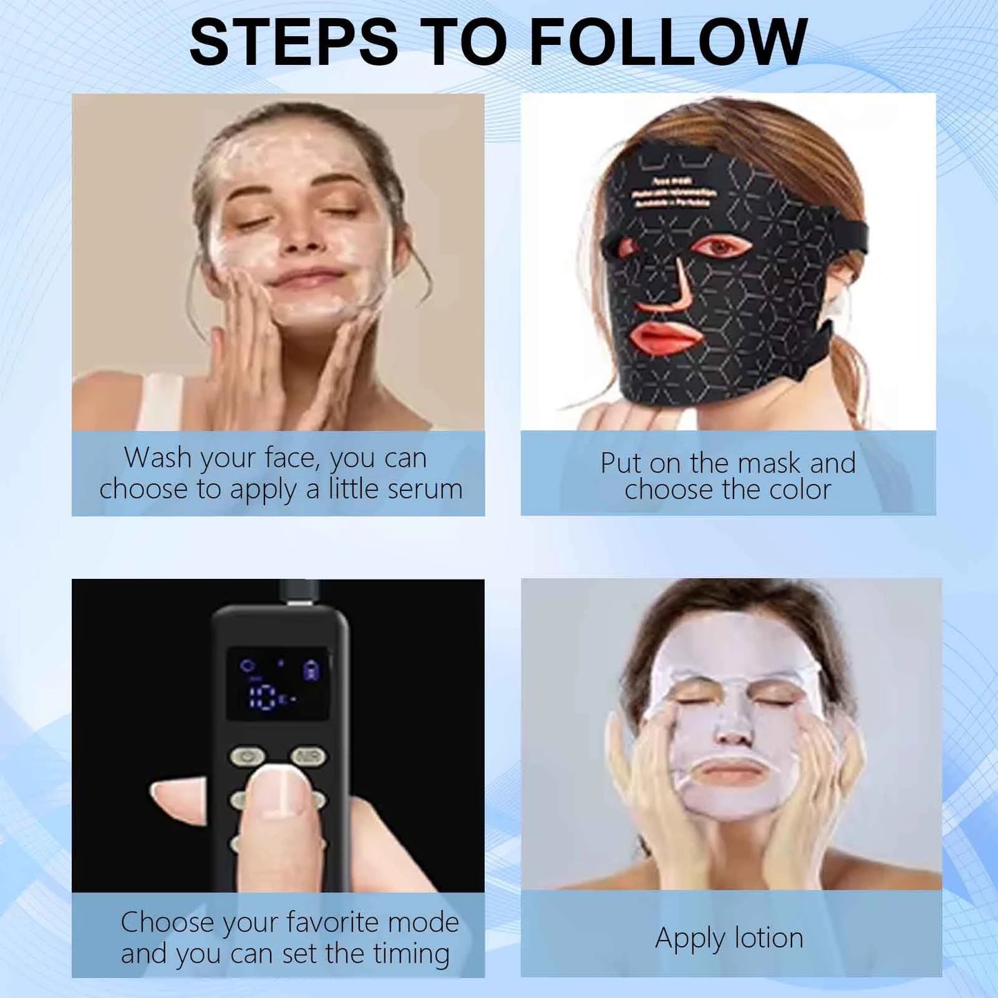 Portable LED Face Mask Light Therapy For Anti Aging Wrinkles Skin Rejuvenation