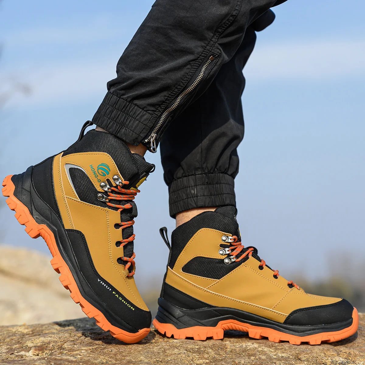 VEIGAR Men Steel Toe Boots Leather Anti Puncture Construction Safety