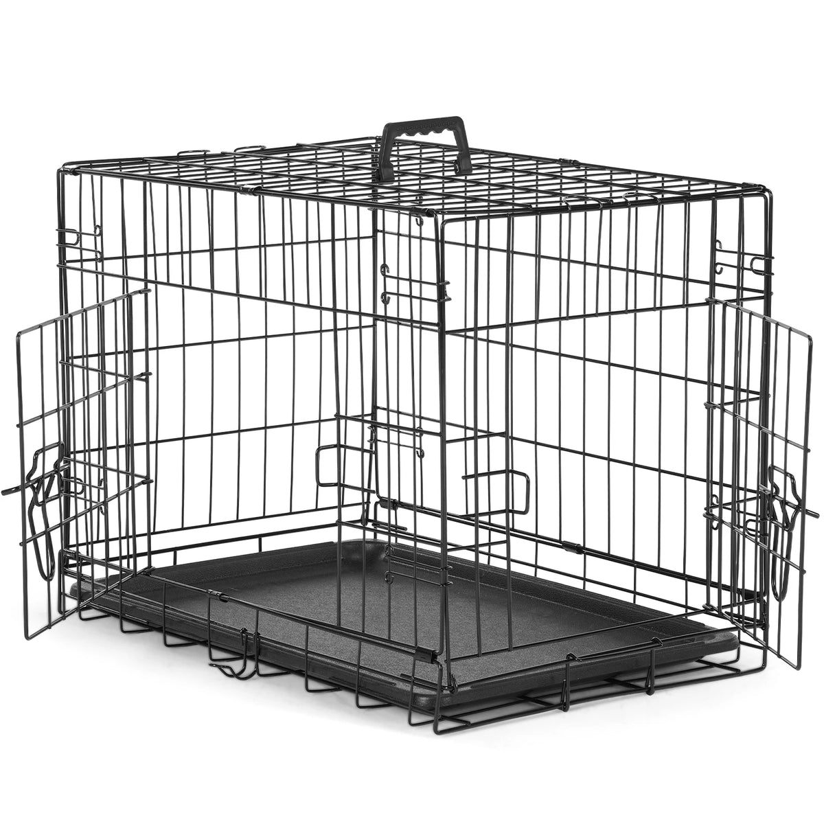 JHK Double Door Metal Wire Dog Cage Leak Proof Pan