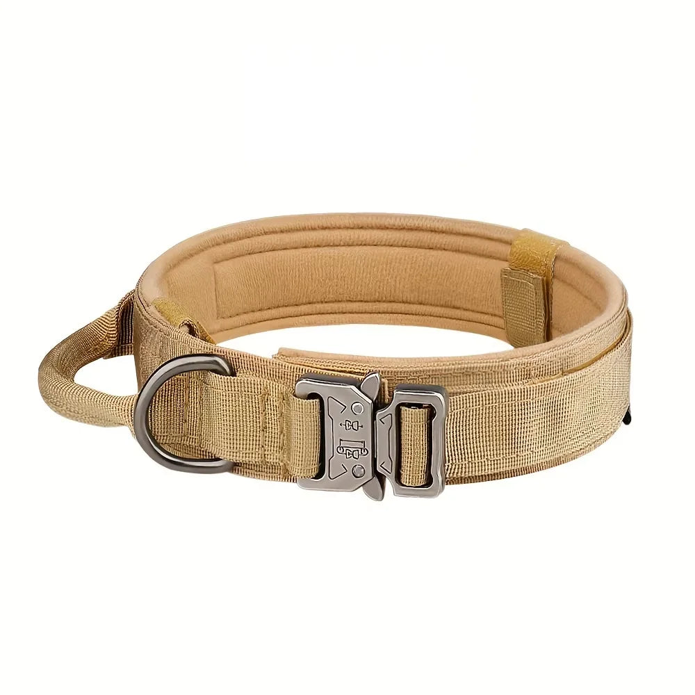 Adjustable Tactical Dog Collar Leash Control Handle Padded Nylon Buckle