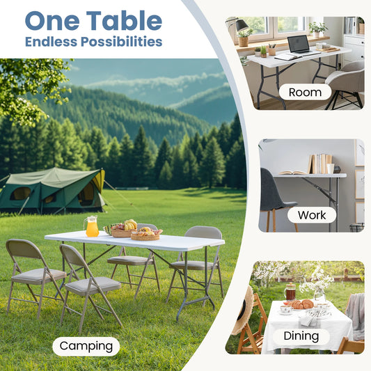 JHK Heavy Duty Folding Table Featuring Safety Lock Carry Handle