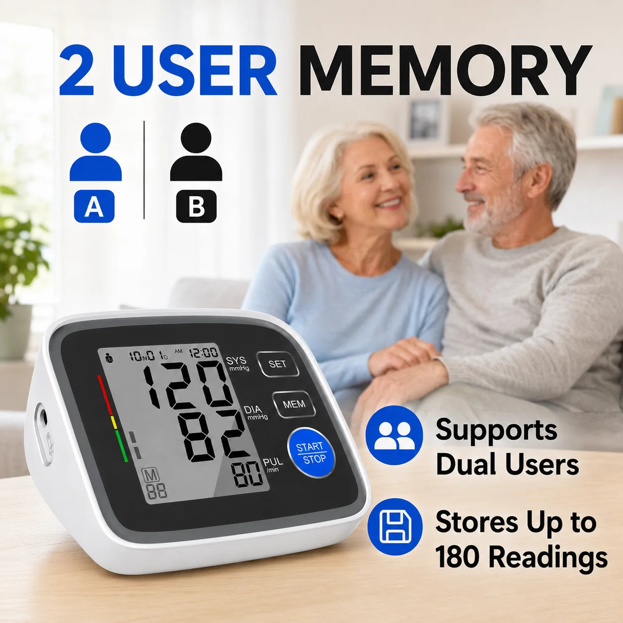Automatic Upper Arm Blood Pressure Monitor With Dual Cuffs Memory