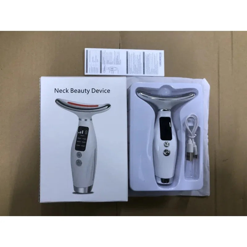 Portable 7 Colors LED Light Therapy Face And Neck Massager With Gentle Vibration