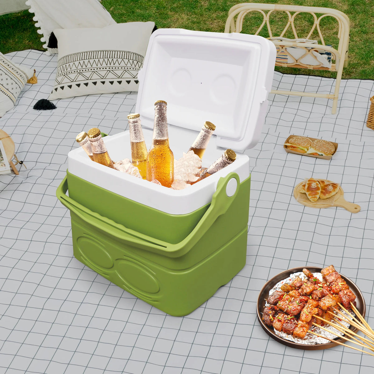 Portable Insulated Ice Chest With Handle For Beach Picnic Travel
