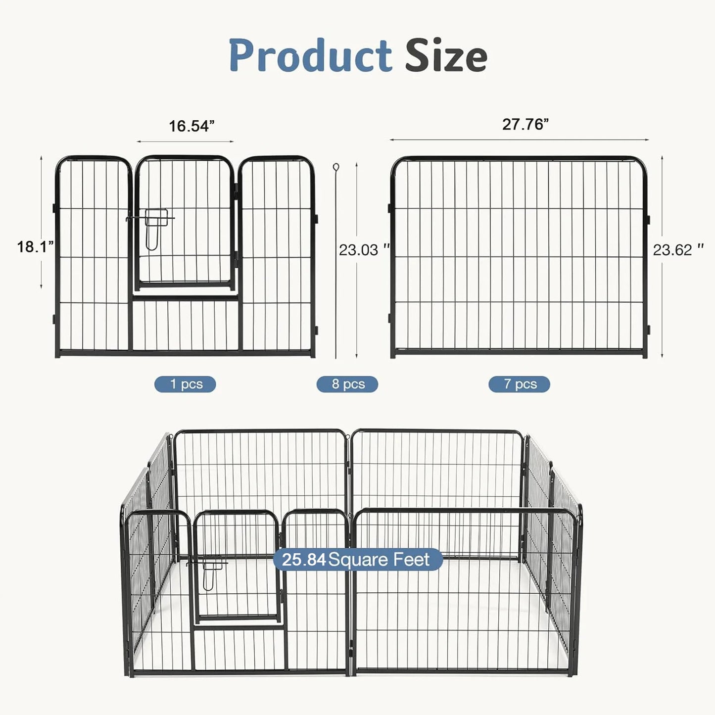 Jhk Metal 8 Panel Foldable Dog Playpen For Pets