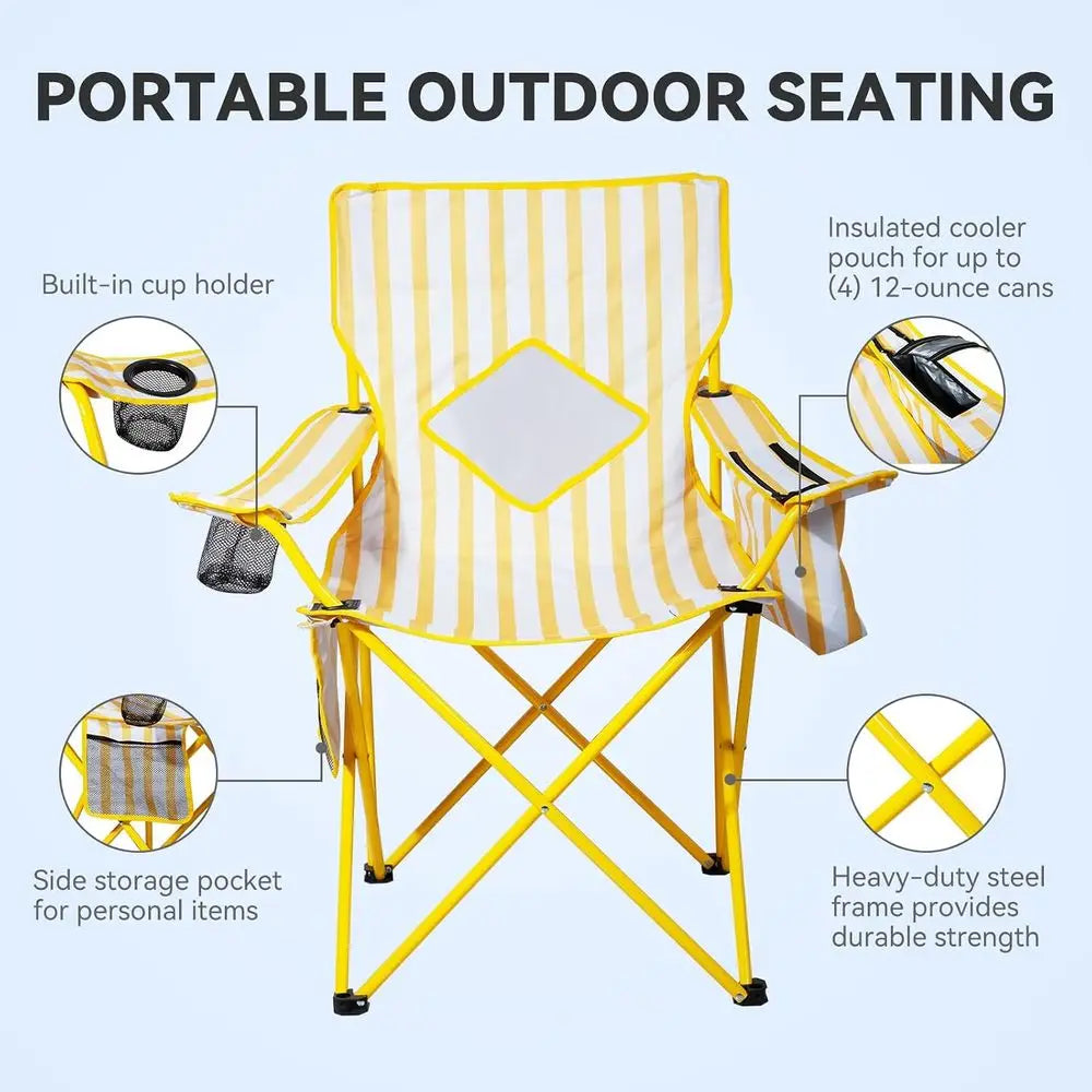 2 Pack Metal Mesh Outdoor Camping Chairs With Cooler