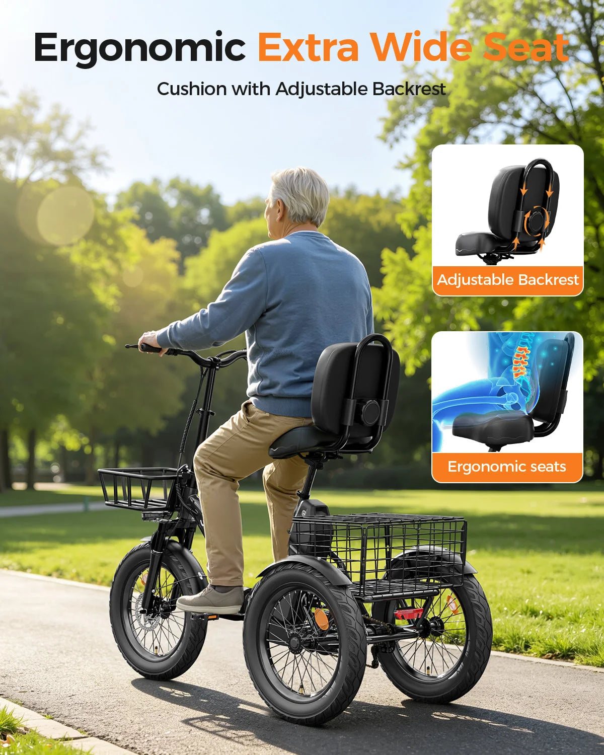Eilleo Spacewalk 1200W Folding Electric Tricycle With Fat Tires