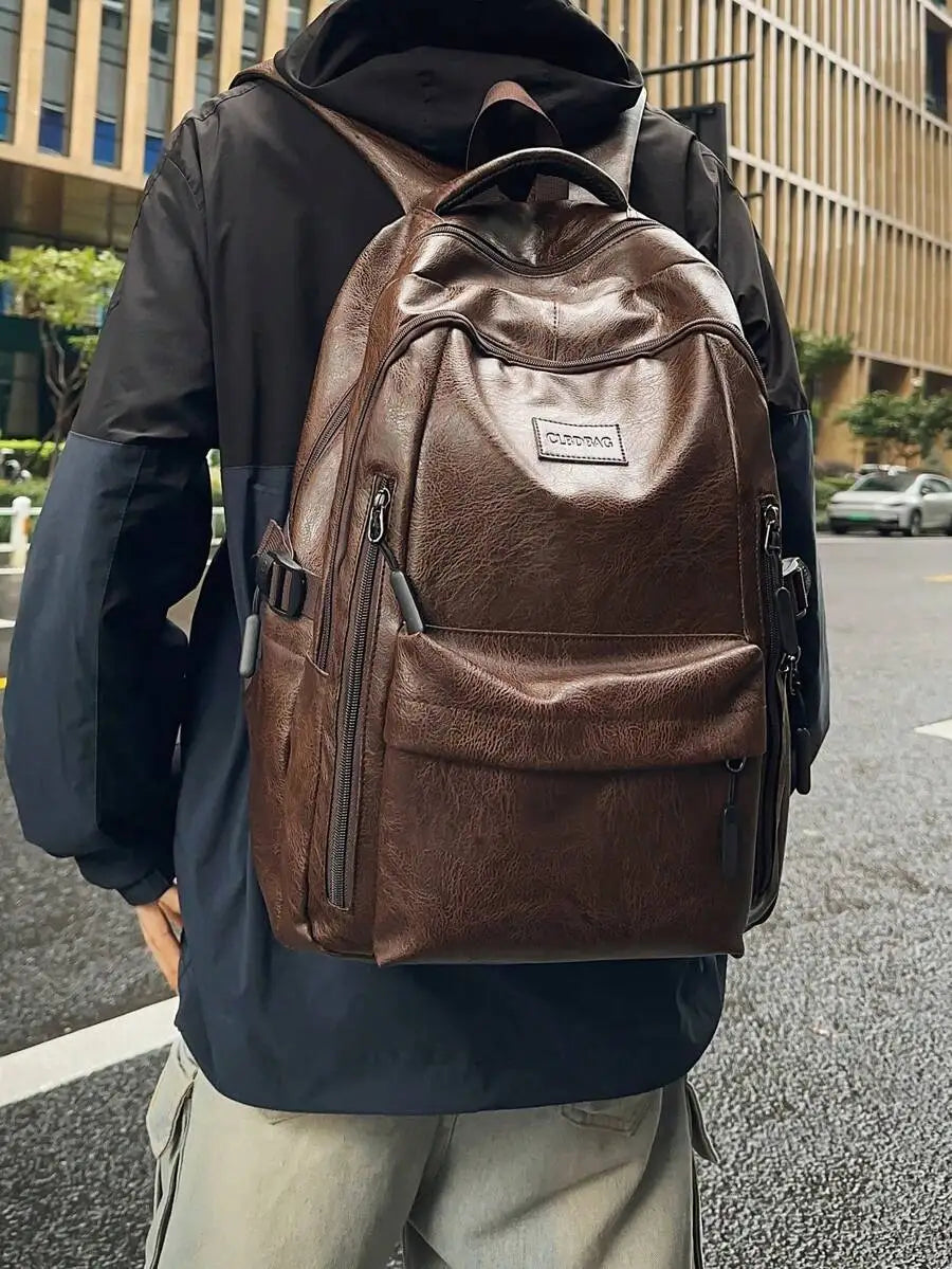 Retro PU Leather Laptop Backpack For Business Work And Travel