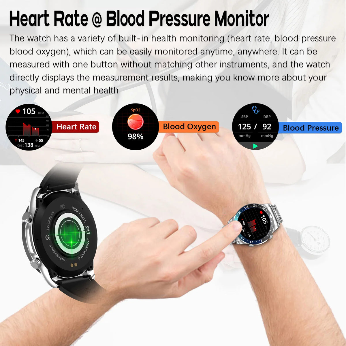 Smart Watch Men With AMOLED Screen Bluetooth Call Heart Rate