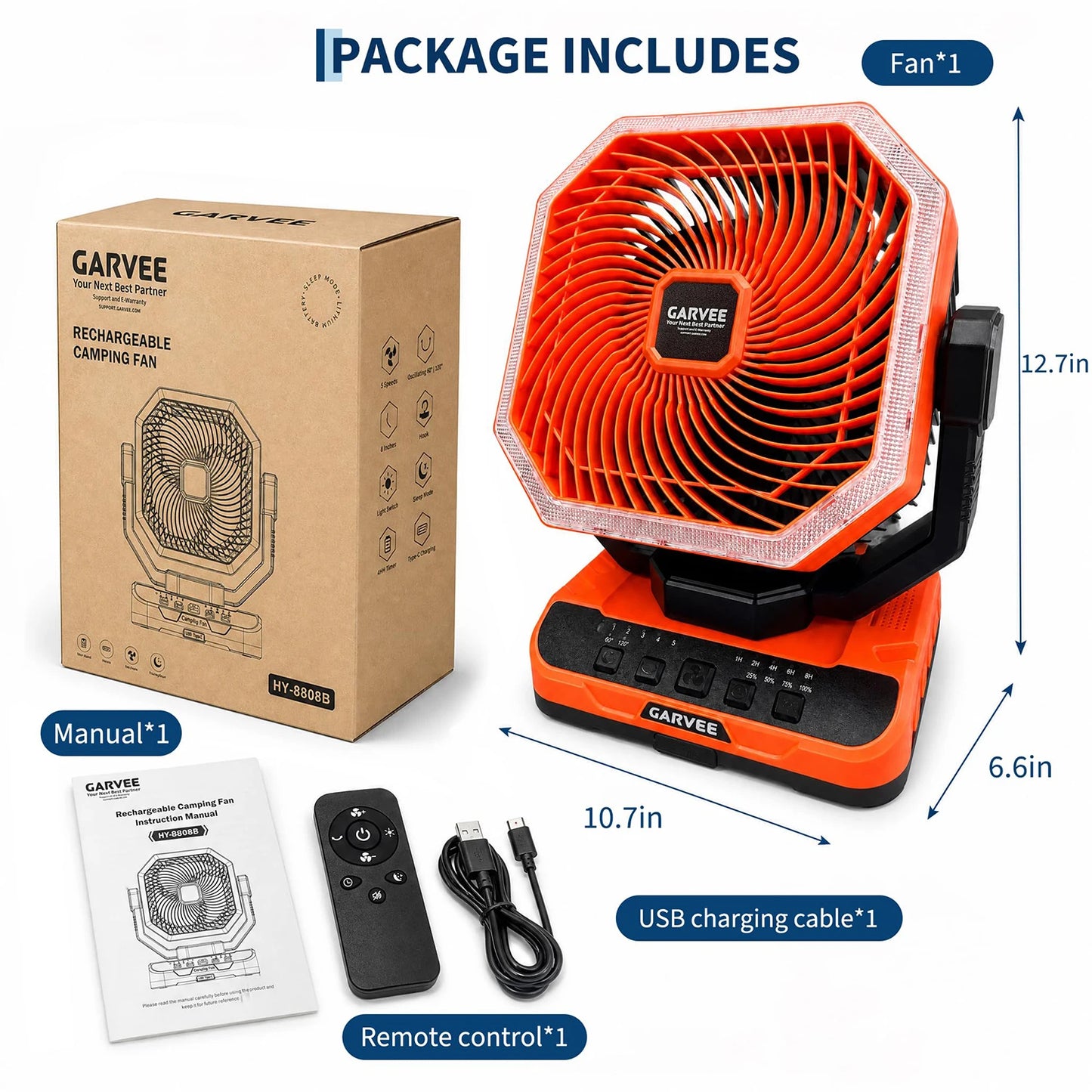 HiMISS Portable Camping Fan 40000mAh With Remote Timer LED Light