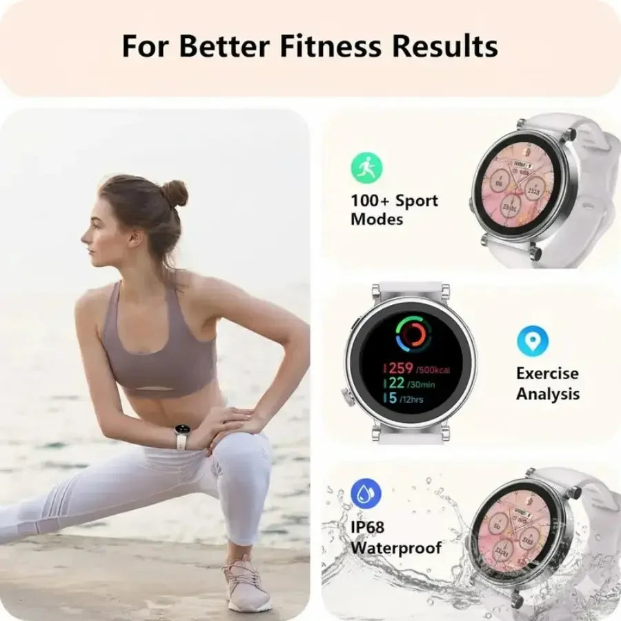 W&O Smart Watch for Women AMOLED 1.8 Inch Bluetooth Calls Health Tracker
