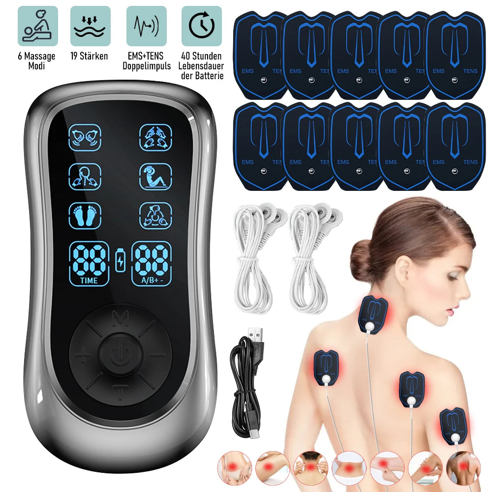 Dual Channel TENS EMS Muscle Stimulator 6 Modes 19 Intensity Levels Rechargeable