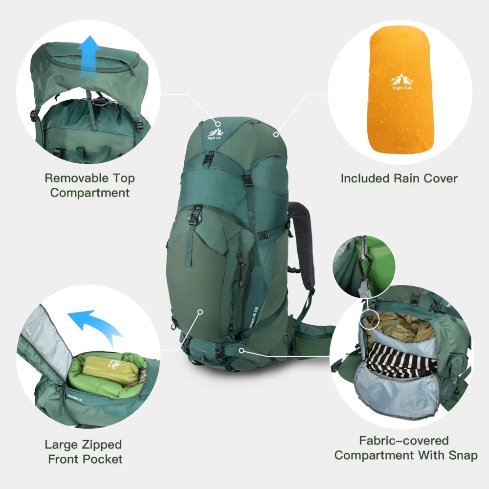 Night Cat Nylon Internal Frame Hiking Backpack With Rain Cover
