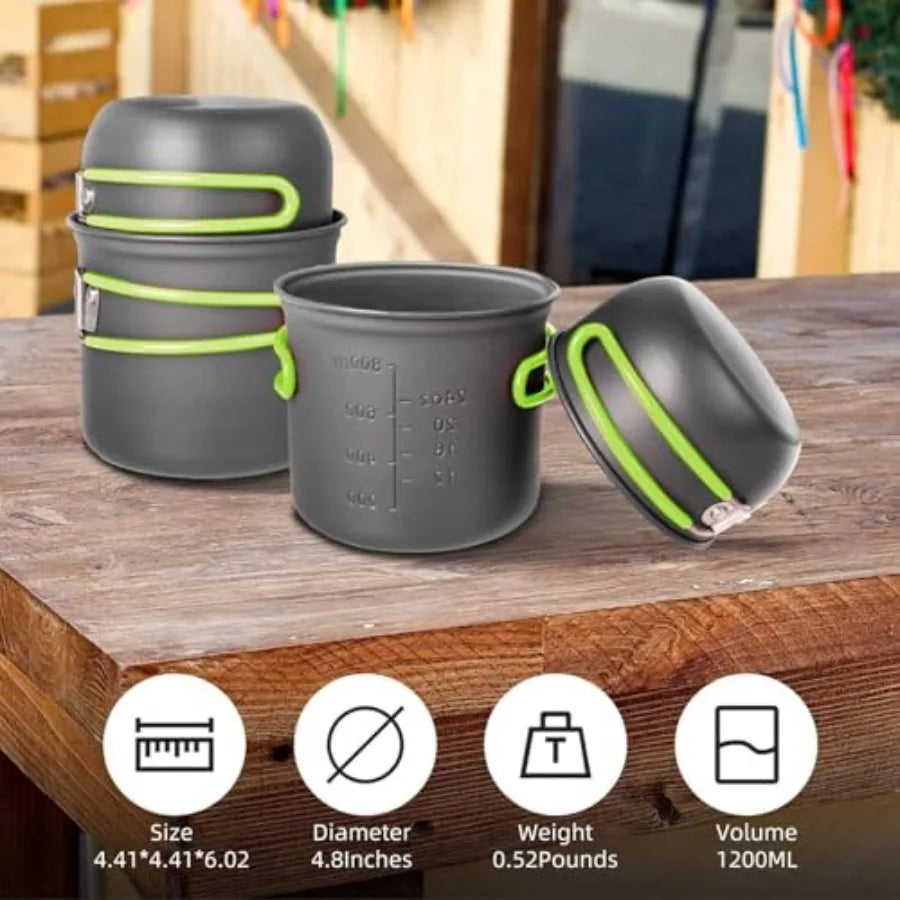 Camp Cooking Set with Non Stick Pots And Stainless Steel