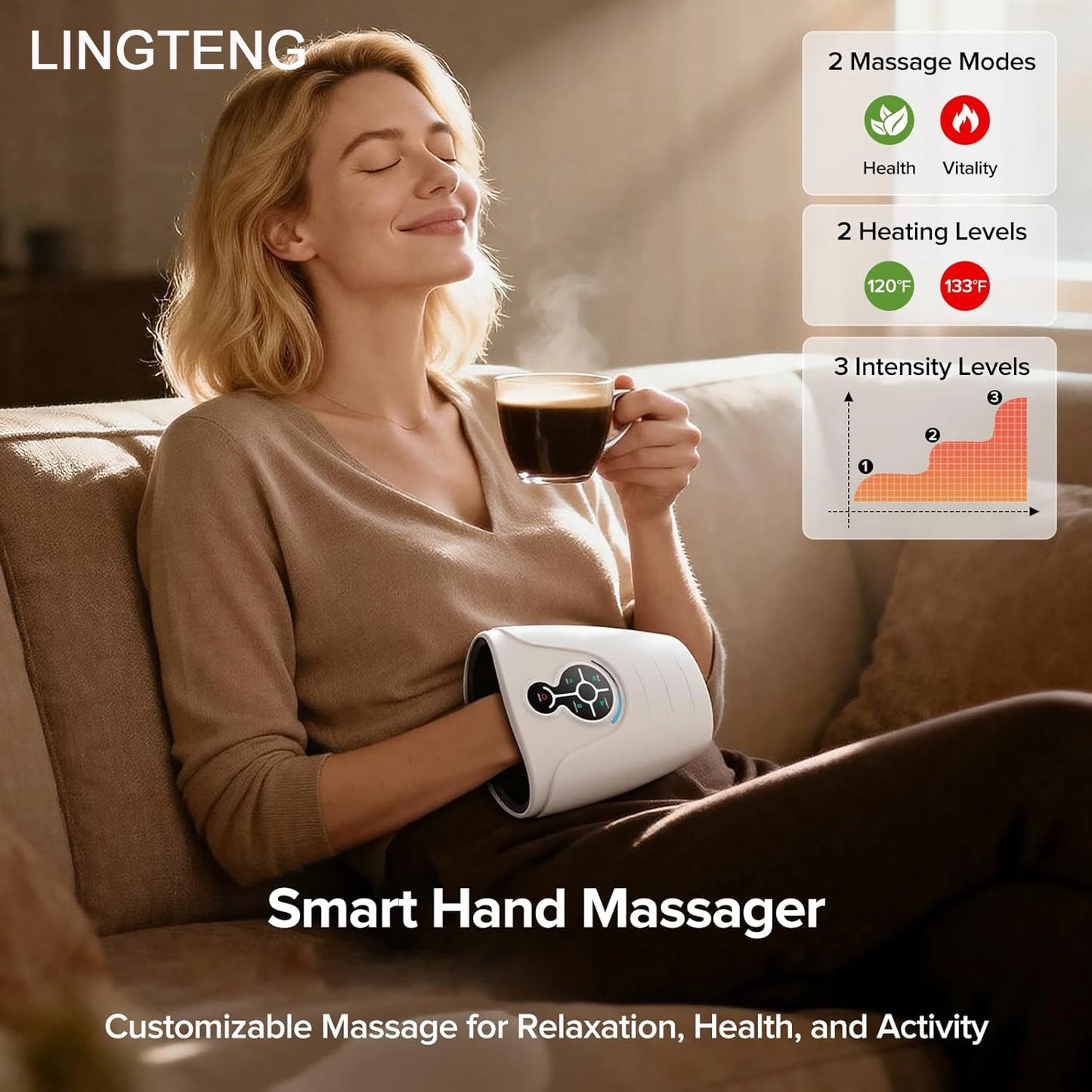 Lingteng Cordless Heated Hand Massager For Daily Relaxation