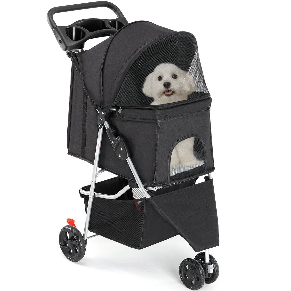Dumos 3 Wheels Foldable Pet Stroller Vented Basket Outdoor Travel
