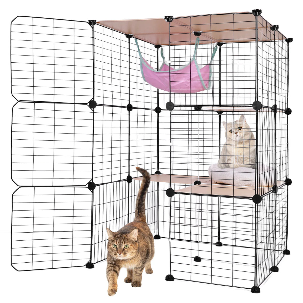 Atutin 3 Tier Indoor Cat Enclosure Wire Kennel With Hammock