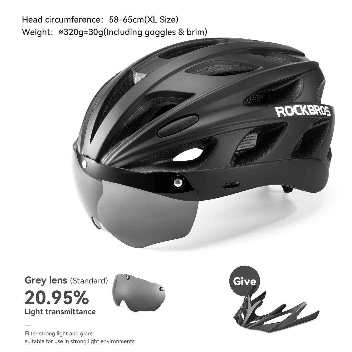 Rocbros Lightweight Integrated Cycling Helmet With Goggles For Men And Women